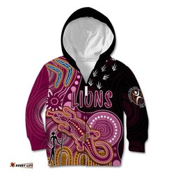 Personalised NAIDOC Week AFL Lions Kid Hoodie Aboriginal Dot Art Lizard Mix Boomerang