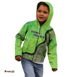 Custom Sydney Thunder Kid Hoodie Indigenous Art Grunge Style