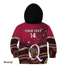 Personalised QLD Maroons Rugby Kid Hoodie Go Queensland Kangaroo Indigenous