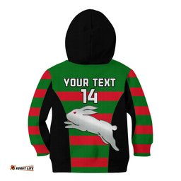 Custom Text And Number Rabbitohs Rugby Kid Hoodie Go Souths 1908 Sporty Style Black