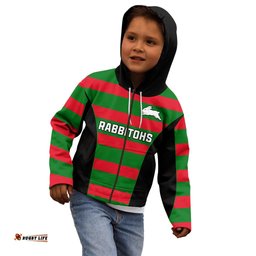 Custom Text And Number Rabbitohs Rugby Kid Hoodie Go Souths 1908 Sporty Style Black