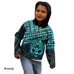 Personalised Matariki New Zealand Kid Hoodie Maori New Year Tiki Turquoise Version