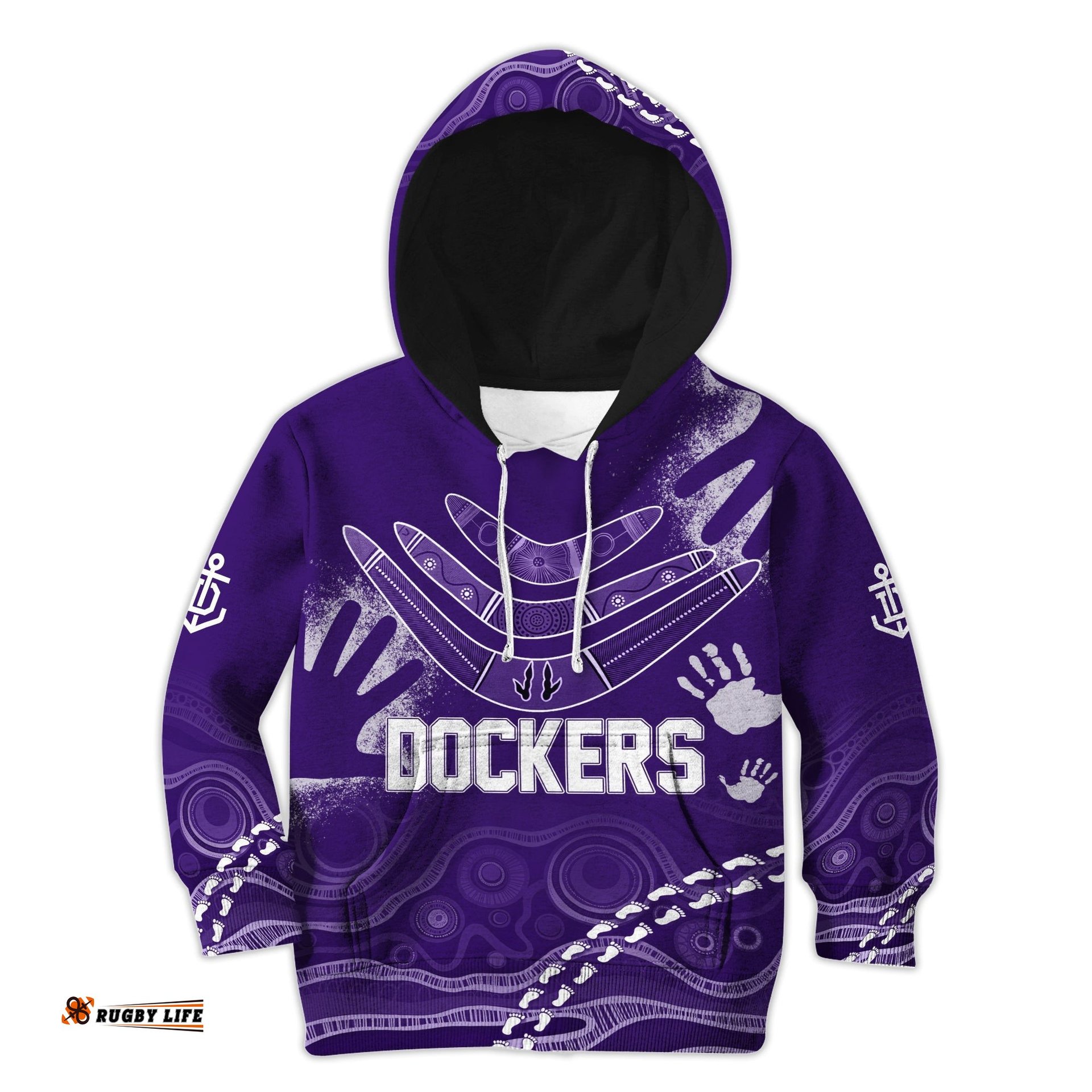 Personalised Freo Dockers Aboriginal Hoodie KID Purple Tsunami