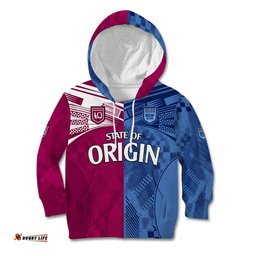 Custom Text And Number Blues and Maroons Rugby Kid Hoodie State of Origin NSW Combine QLD Sporty Style
