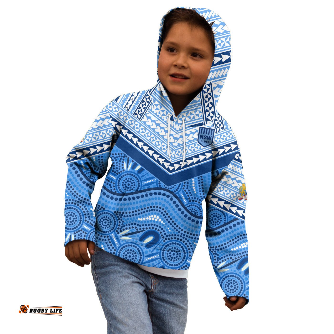 Custom Text and Number NSW Blues Hoodie KID Aboriginal and Polynesia Admirable