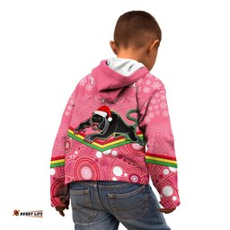 Custom Panthers Rugby Christmas Kid Hoodie Merry Xmas Mix Aboriginal Art Pink Version