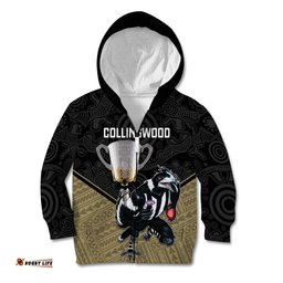 Personalised Collingwood Football Kid Hoodie Magpies Go Champions Polynesian Indigenous Art