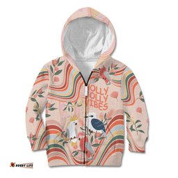 Personalised Australia Hippie Christmas Kid Hoodie Cockatoo Kookaburra with Wattle Pink Peach Style