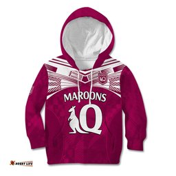 Custom Text And Number Queensland Maroon Rugby Kid Hoodie Origin Queensland Sporty Style
