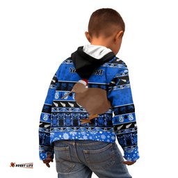 Personalised New Zealand Christmas Kid Hoodie Aotearoa Kiwi Meri Kirihimete Blue Version