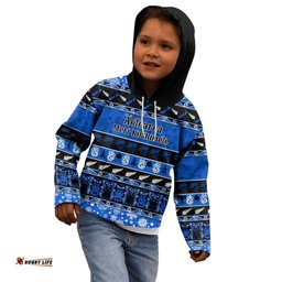 Personalised New Zealand Christmas Kid Hoodie Aotearoa Kiwi Meri Kirihimete Blue Version