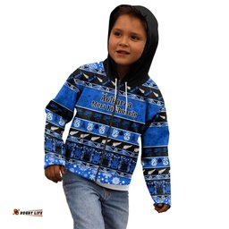 Personalised New Zealand Christmas Kid Hoodie Aotearoa Kiwi Meri Kirihimete Blue Version