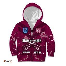 Personalised QLD Maroons and NSW Blues Rugby Kid Hoodie State of Origin Indigenous Maroon