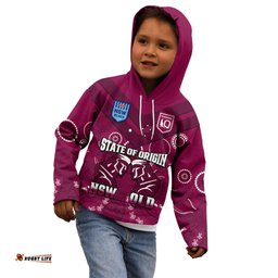 Personalised QLD Maroons and NSW Blues Rugby Kid Hoodie State of Origin Indigenous Maroon