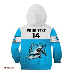 Personalised Sharks Rugby Kid Hoodie Go Sharkies Sporty Version