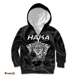 Personalised New Zealand Rugby Kid Hoodie Aotearoa Ka Mate Haka All Black Mix Ta Moko White Style