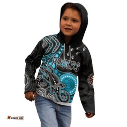 Personalised NAIDOC Week AFL Powers Kid Hoodie Aboriginal Dot Art Lizard Mix Boomerang