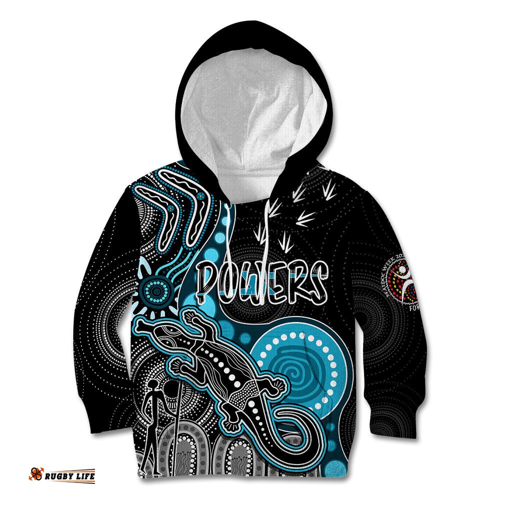 Personalised NAIDOC Week AFL Powers Kid Hoodie Aboriginal Dot Art Lizard Mix Boomerang