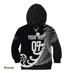Personalised New Zealand Rugby Kid Hoodie Aotearoa Silver Fern Koru Maori Style