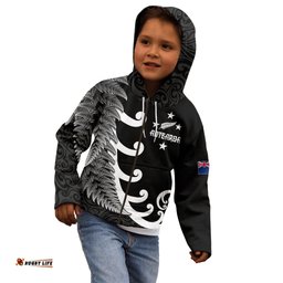 Personalised New Zealand Rugby Kid Hoodie Aotearoa Silver Fern Koru Maori Style