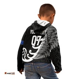 Personalised New Zealand Rugby Kid Hoodie Aotearoa Silver Fern Koru Maori Style
