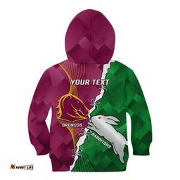 Personalised Broncos And Rabbitohs Kid Hoodie 2024 Together Dynamic Style