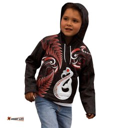 Personalised New Zealand Kid Hoodie Aotearoa Silver Fern With Manaia Maori Unique Red