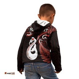 Personalised New Zealand Kid Hoodie Aotearoa Silver Fern With Manaia Maori Unique Red