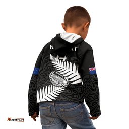 Personalised Aotearoa Rugby Kid Hoodie Go Black Fern Pacific NZ Maori