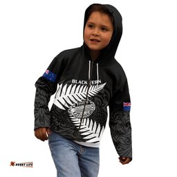 Personalised Aotearoa Rugby Kid Hoodie Go Black Fern Pacific NZ Maori