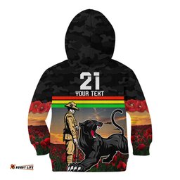 Custom Panthers Rugby ANZAC Day Kid Hoodie Soldiers Poppy Field 2024