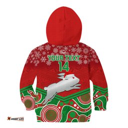 Custom Rabbitohs Rugby Christmas Kid Hoodie Merry Xmas Mix Aboriginal Art
