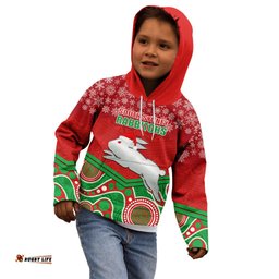 Custom Rabbitohs Rugby Christmas Kid Hoodie Merry Xmas Mix Aboriginal Art