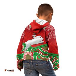 Custom Rabbitohs Rugby Christmas Kid Hoodie Merry Xmas Mix Aboriginal Art