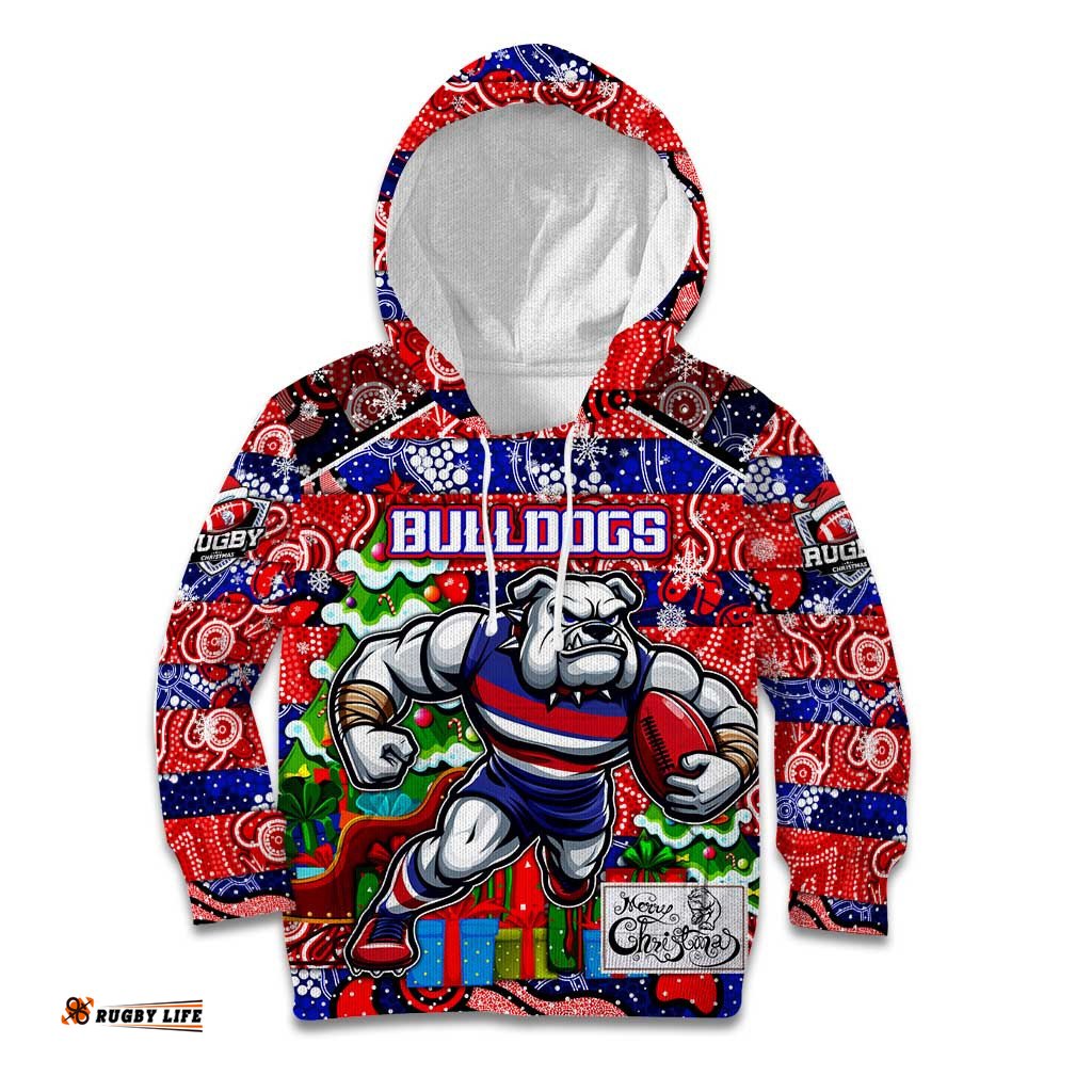 Custom Bulldogs Football Merry Christmas Kid Hoodie Indigenous Australian Art
