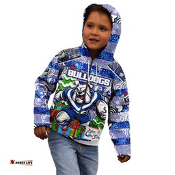 Custom Bulldogs Rugby Merry Christmas Kid Hoodie Indigenous Australian Art