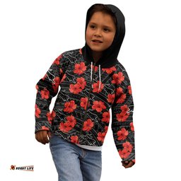 Panthers Rugby Kid Hoodie Polynesian Style With Hibiscus