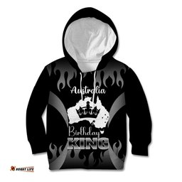 Personalised Australia King Birthday Kid Hoodie Australian Map With Crown Black Version