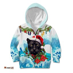 Personalised Australia Panthers Christmas Kid Hoodie Merry and Bright Breaking Wave