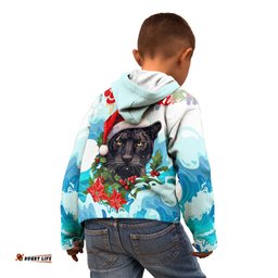 Personalised Australia Panthers Christmas Kid Hoodie Merry and Bright Breaking Wave