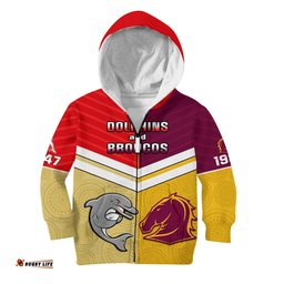 Personalised Dolphins Mix Broncos Rugby Kid Hoodie Indigenous Art