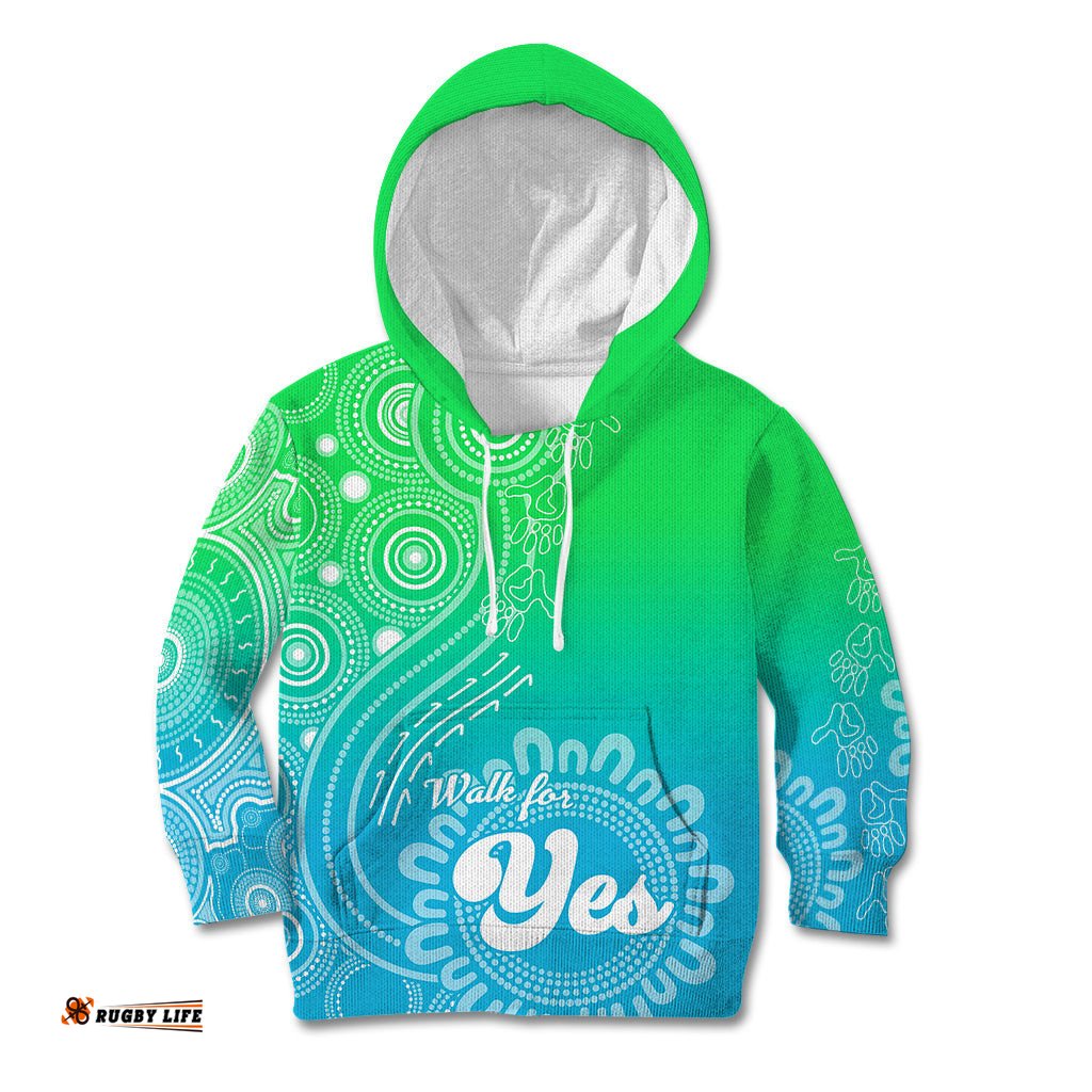 Personalised Australia Walk For Yes Kid Hoodie Indigenous Voice Aboriginal Green Vibe