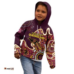 Custom Text and Number Queensland Rugby Kid Hoodie State of Origin Go Maroons Indigenous Tribal