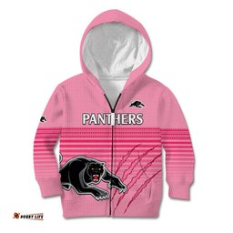 Custom Text And Number Penrith Panthers Rugby Kid Hoodie Authentic Permiers Pink Version