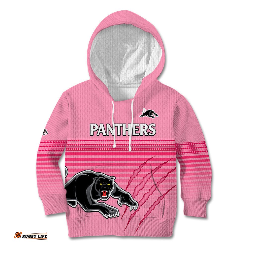 Custom Text And Number Penrith Panthers Rugby Kid Hoodie Authentic Permiers Pink Version