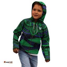 Warriors Rugby Kid Hoodie Aotearoa Fern Polynesian Pattern