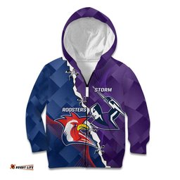 Custom NRL Storm And Roosters Rugby 2024 Kid Hoodie Go Champions Dynamic Version