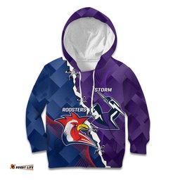 Custom NRL Storm And Roosters Rugby 2024 Kid Hoodie Go Champions Dynamic Version
