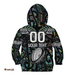 Custom New Zealand Kid Hoodie Maori Rugby Tattoo Papua Shell