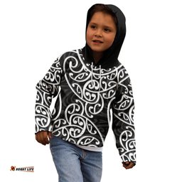 New Zealand Kid Hoodie Maori Pattern White